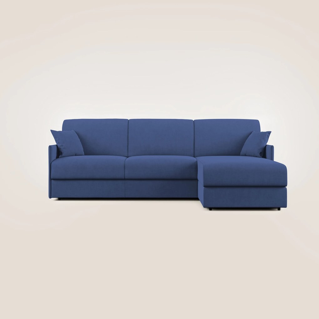 Evans Divano letto angolare con penisola in morbido tessuto impermeabile T02 blu