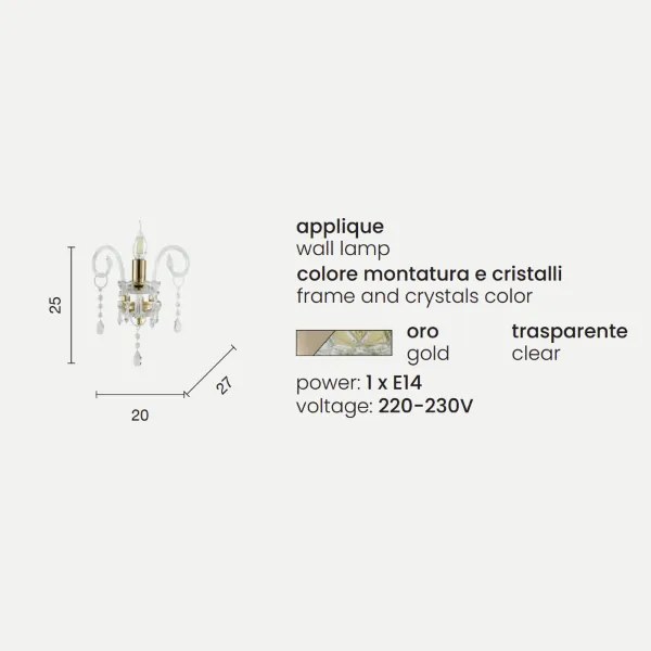 Lampada applique in cristallo MARIATERESA liscio a 1 luce