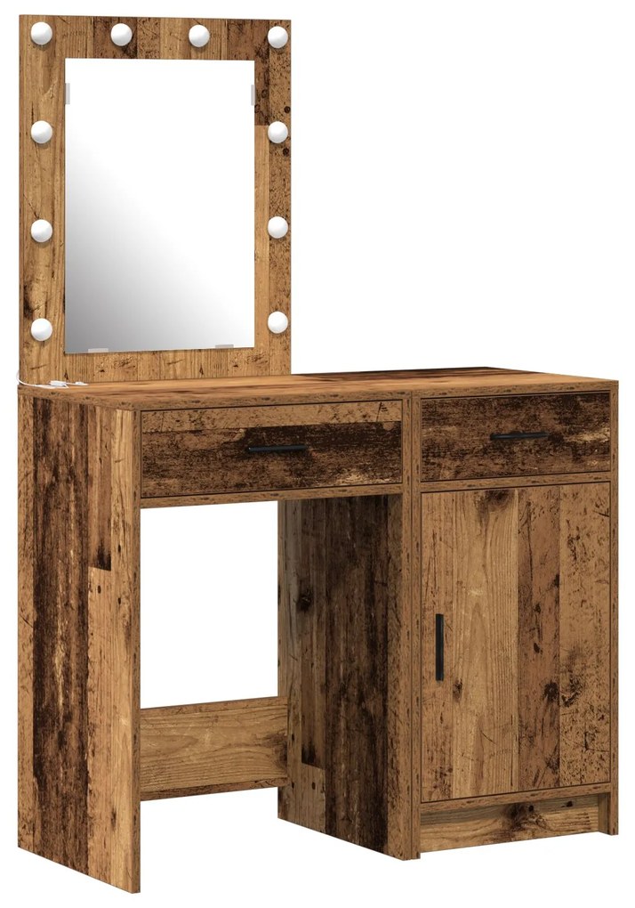 Set di toeletta a 2 pezzi con led in finitura in legno antico