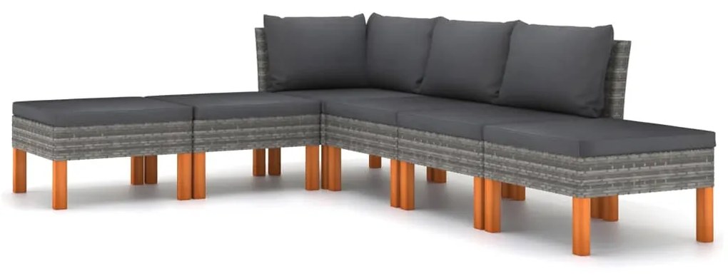 Set divani da giardino 6 pz con cuscini in polyrattan grigio