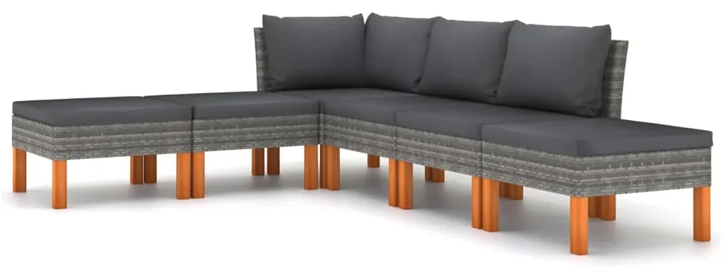 Set divani da giardino 6 pz con cuscini in polyrattan grigio