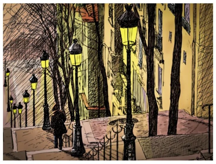 Fotomurale  Lonely walk through Montmartre  Colore colorful, Dimensioni e Misure 250x193