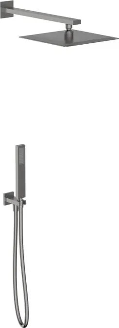 Kit doccia Axum Nickel Spazzolato con soffione orientabile e doccetta, dotati di ugelli anticalcare