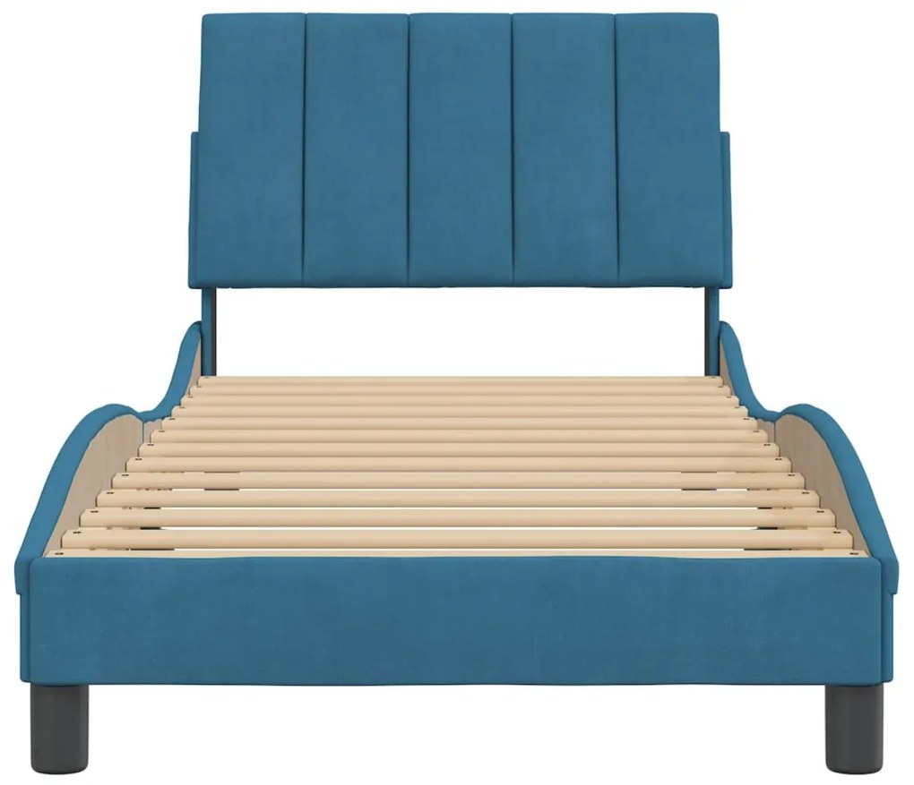 Giroletto con testiera blu 90x200 cm in velluto
