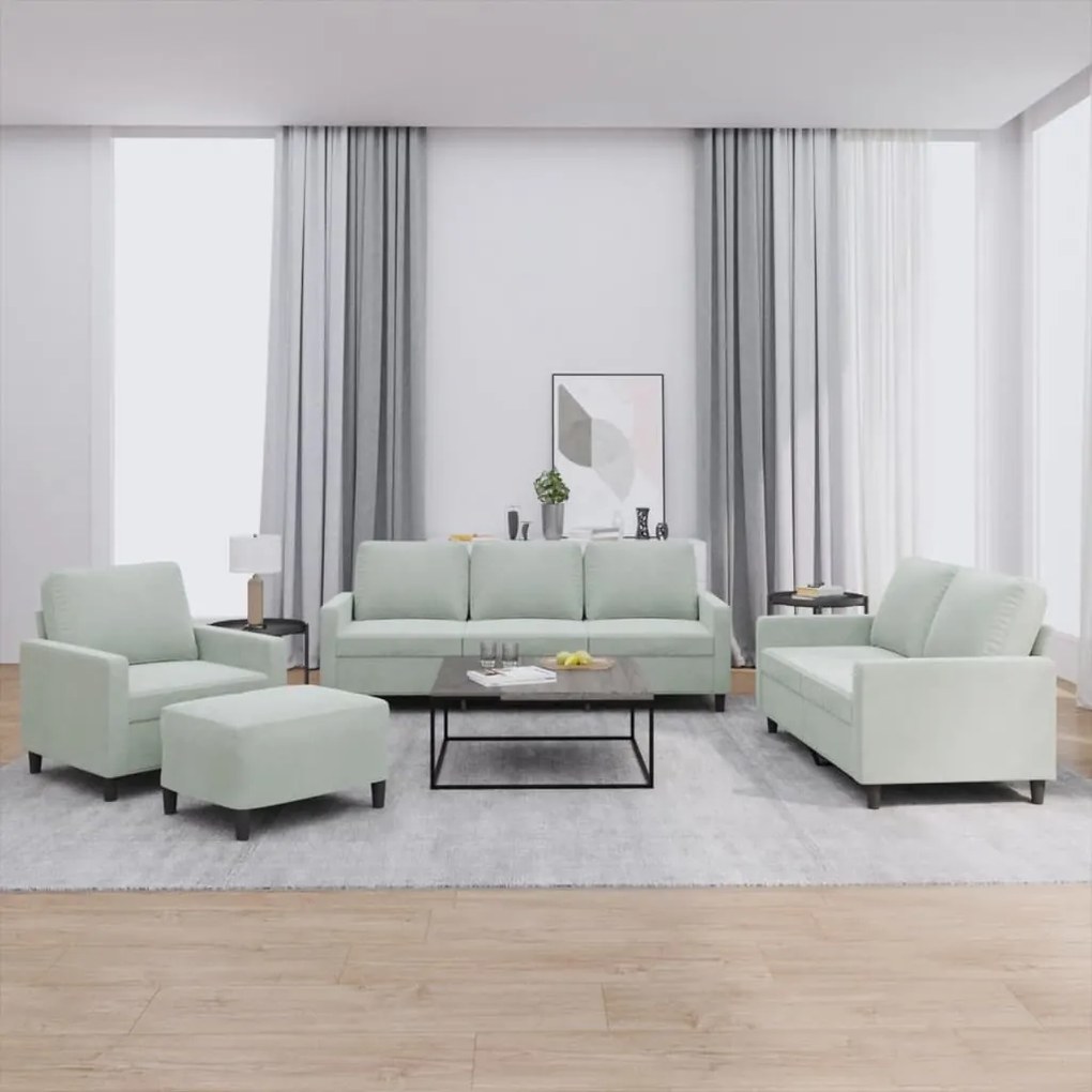 Set Di Divani 4 Pz Con Cuscini Grigio Chiaro İn Velluto /