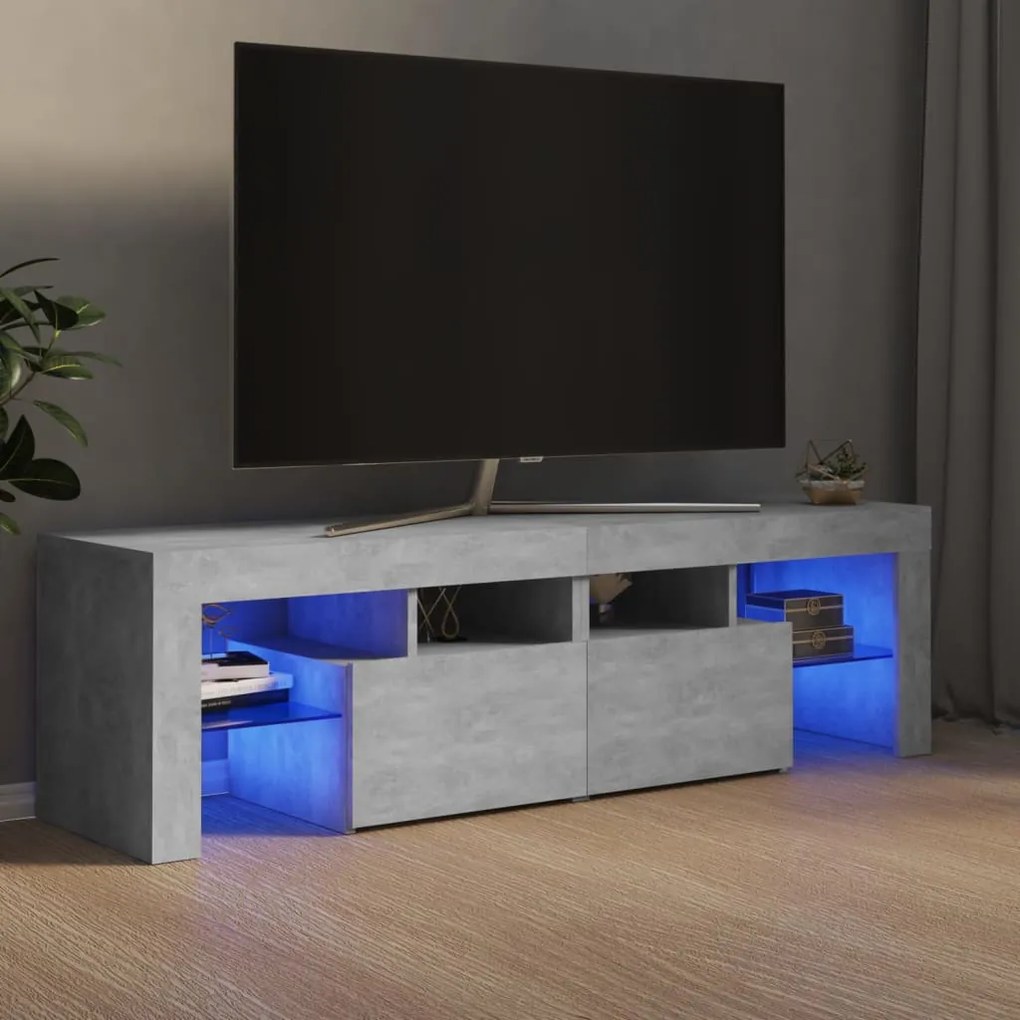 Mobile porta tv con luci led grigio cemento 140x36,5x40 cm