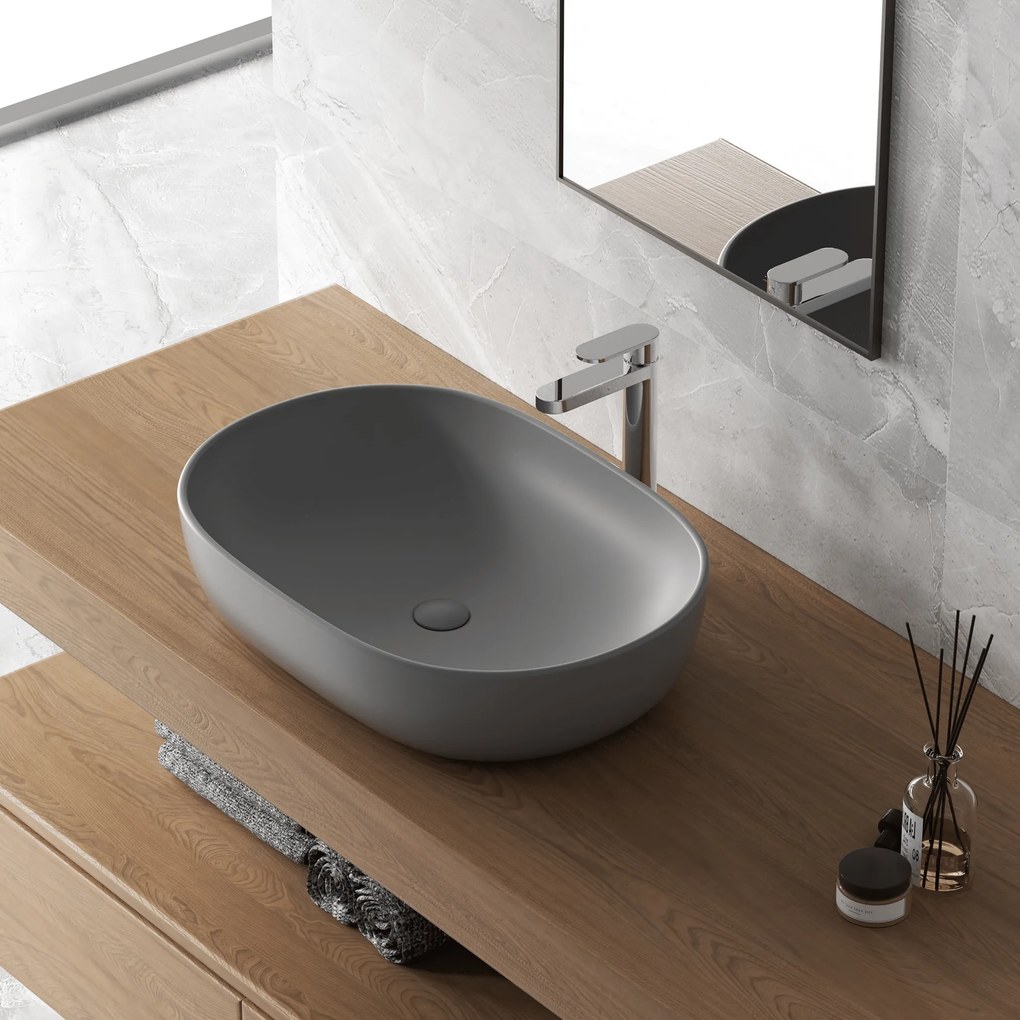 Lavabo D'Appoggio 60x41 Cm "Shelf" Grigio Scuro Opaco