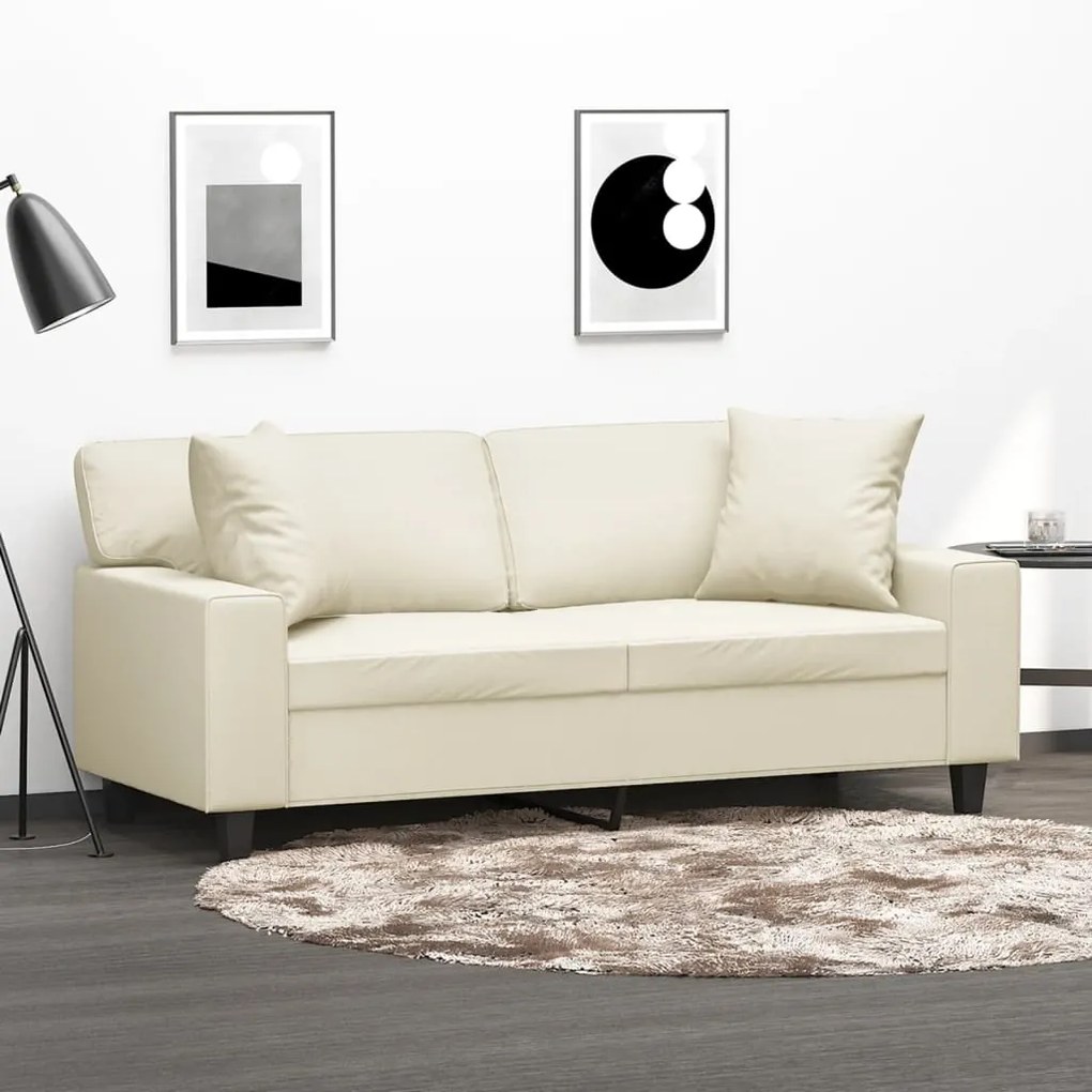 Divano a 2 posti con cuscini crema 140 cm in similpelle