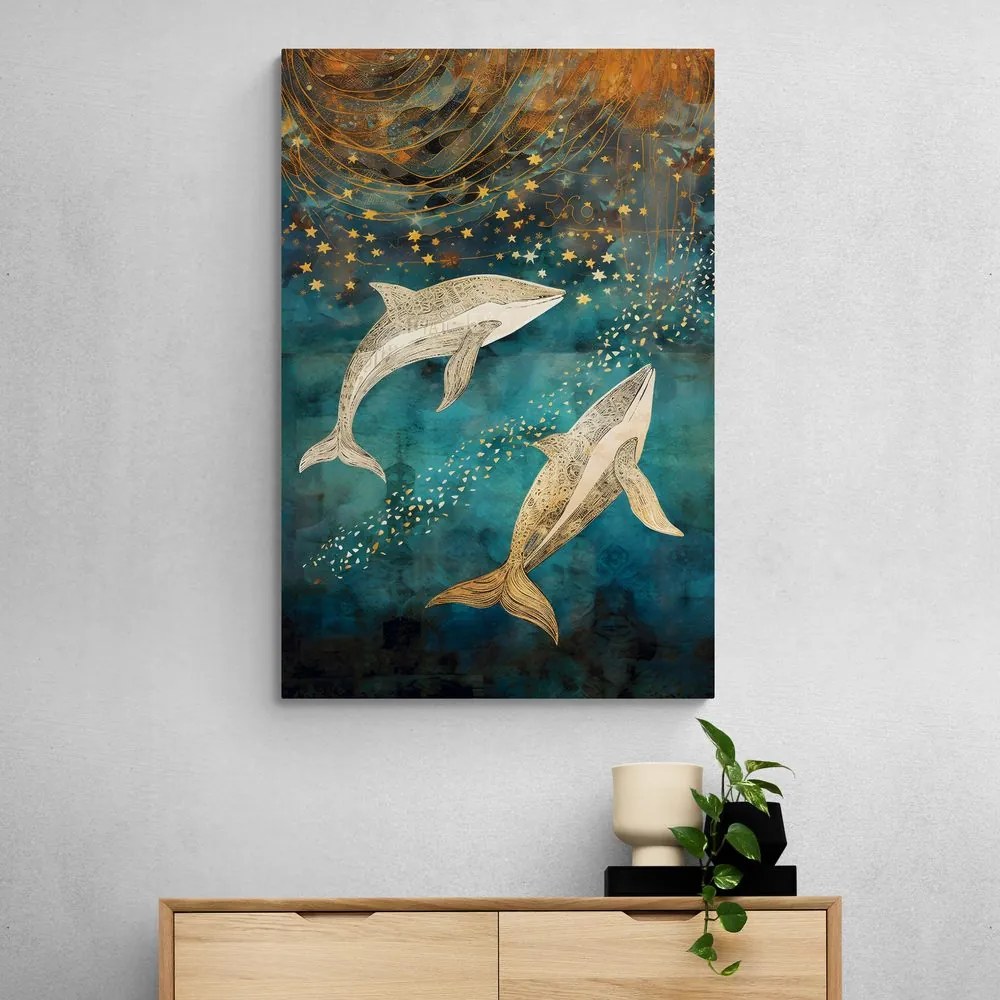 Quadro su tela – Balene nell'oceano magico