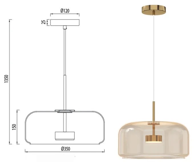 Lampadario Design Aurora oro paralume miele GX53 Ø35cm NOVECENTO