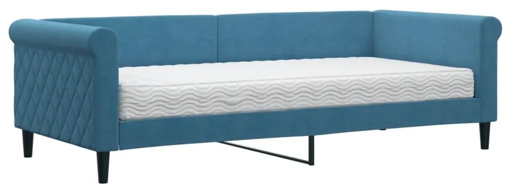 Divano letto con materasso blu 90x200 cm in velluto