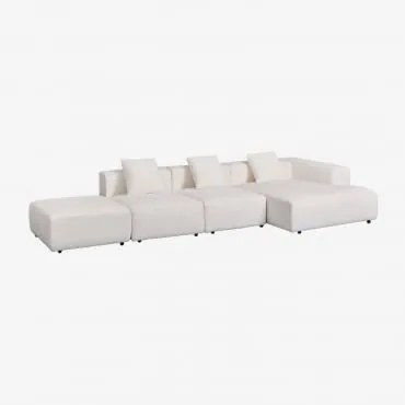 Divano Componibile Chaise Longue Angolare Destro 3 Pezzi Con Puff (↔︎390 Cm) Bruna Bouclé Blanco - Sklum