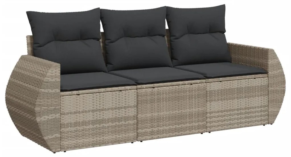 Set divano da giardino 3pz con cuscini grigio chiaro polyrattan