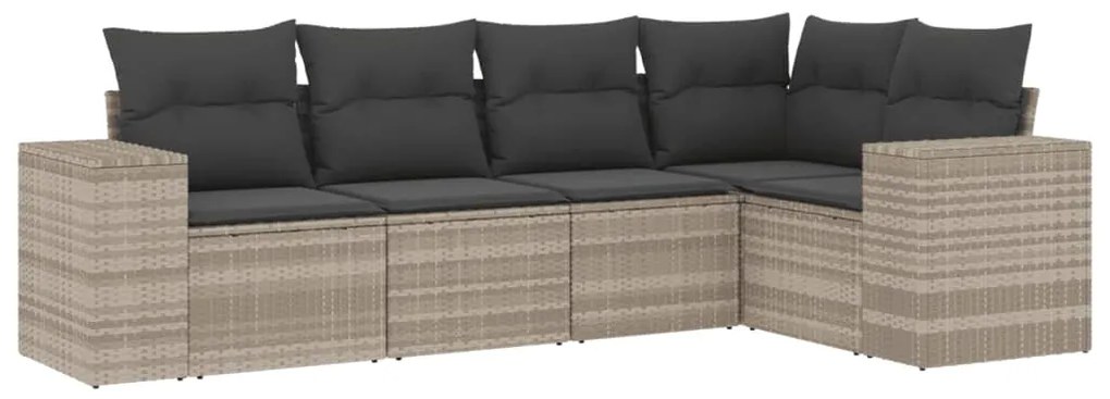 Set divano da giardino 5pz con cuscini grigio chiaro polyrattan