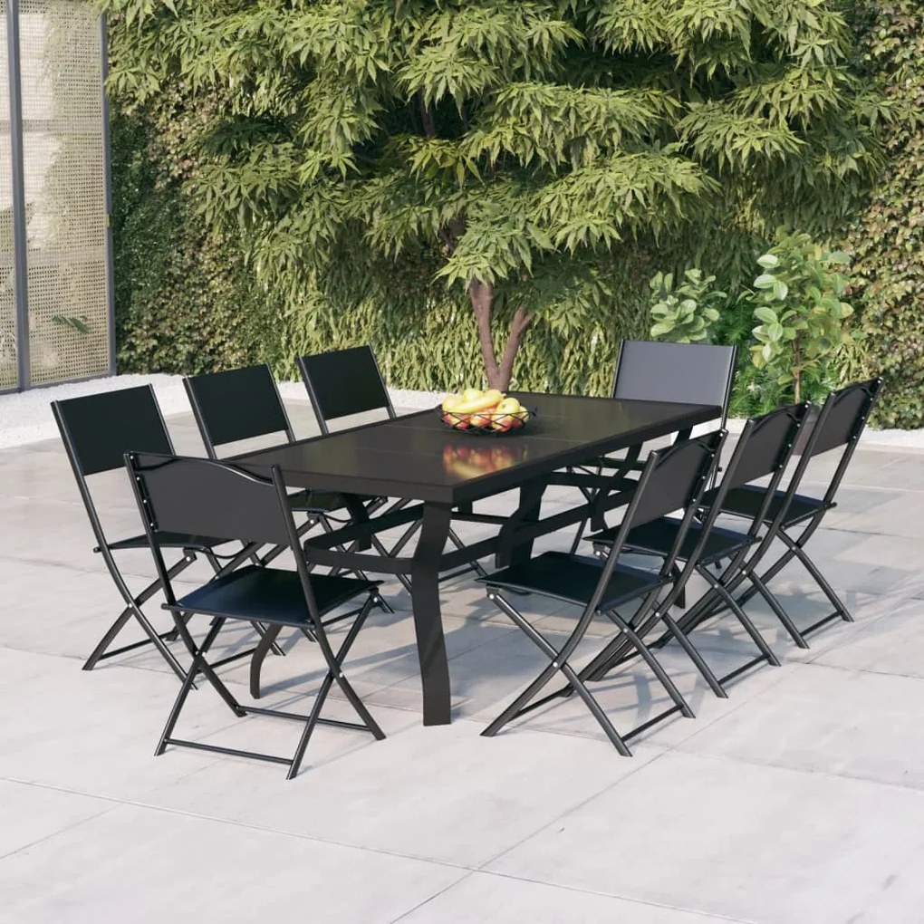 Set da pranzo per giardino 9 pz grigio e nero