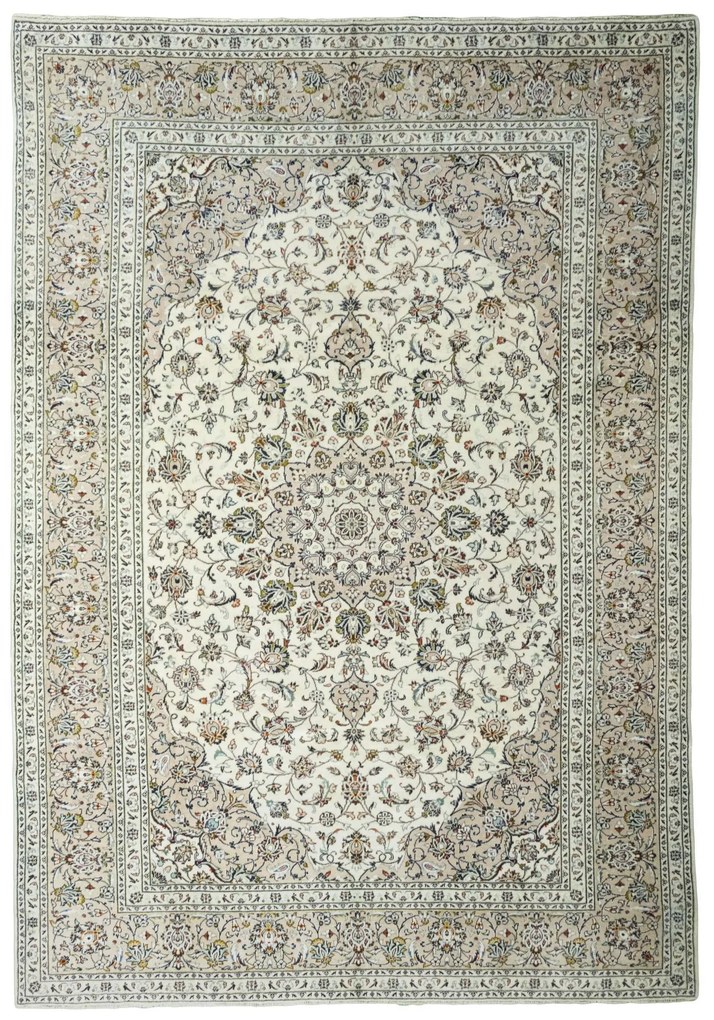Kashan Tappeto 240x350 Beige (Iran) Annodato A Mano