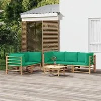 Set Salotto da Giardino 6pz con Cuscini Verdi Bamb 3155154