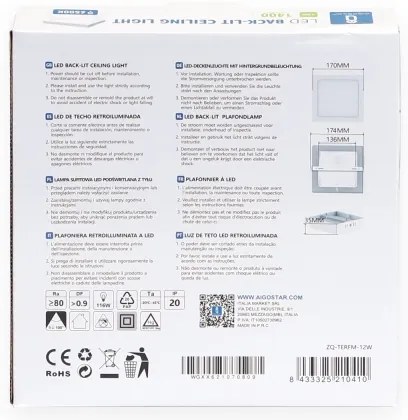 Aigostar - LED Plafoniera LED/12W/230V 17,3x17,3 cm 6500K bianco