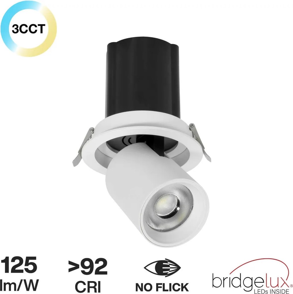 Faro LED da Incasso 30W Orientabile CCT Foro Ø120mm 60° Bridgelux LED Colore Bianco Variabile CCT