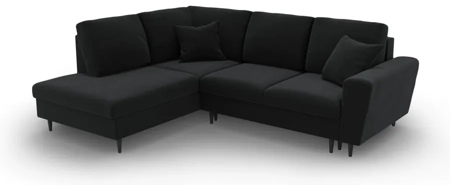 Divano angolare nero allungabile e con contenitore (con penisola a sinistra/a L) con rivestimento in velluto Kyoto – Cosmopolitan Design