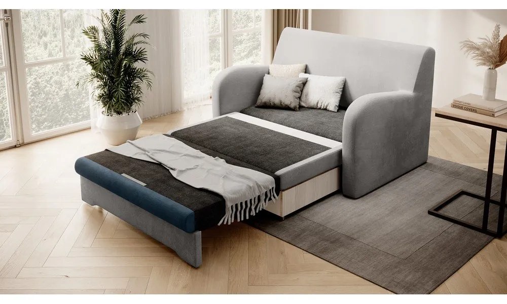 Divano blu/grigio chiaro allungabile e rivestimento in velluto 130 cm Ario – ELTAP