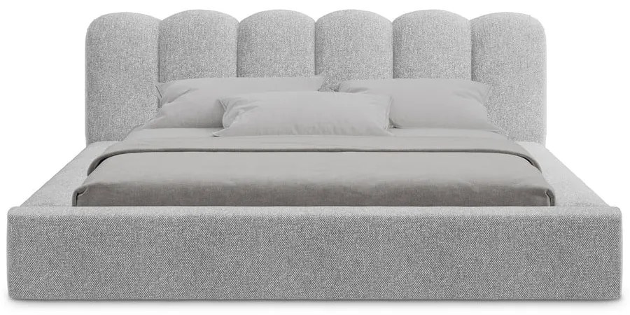 Letto matrimoniale imbottito grigio con contenitore con griglia 160x200 cm Mano - Makamii