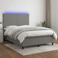 Letto a Molle Materasso e LED Grigio Scuro 140x200cm in Tessuto 3134718