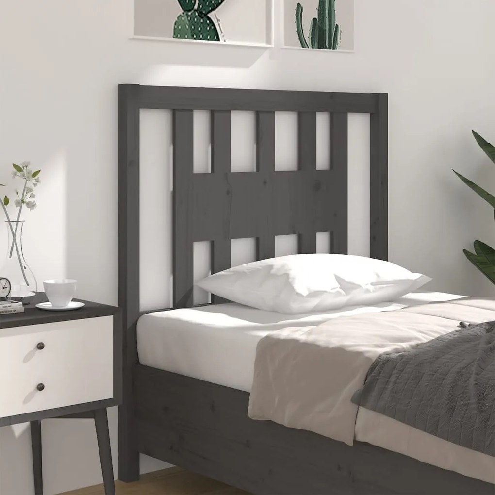 Testiera Per Letto Grigia 106x4x100cm İn Legno Massello Di Pino /