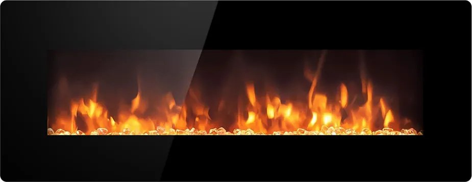 Camino Elettrico da Parete Effetto Fiamma 127x11x50 cm 900W/1800W Nero...