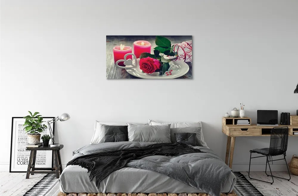 Quadro su tela Rose il cuore della candela 100x50 cm