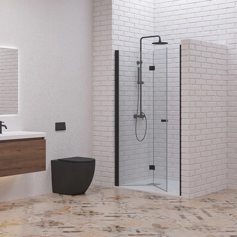 Kamalu - Porta doccia a libro 80 cm colore nero altezza 200h | KAM-KS700N