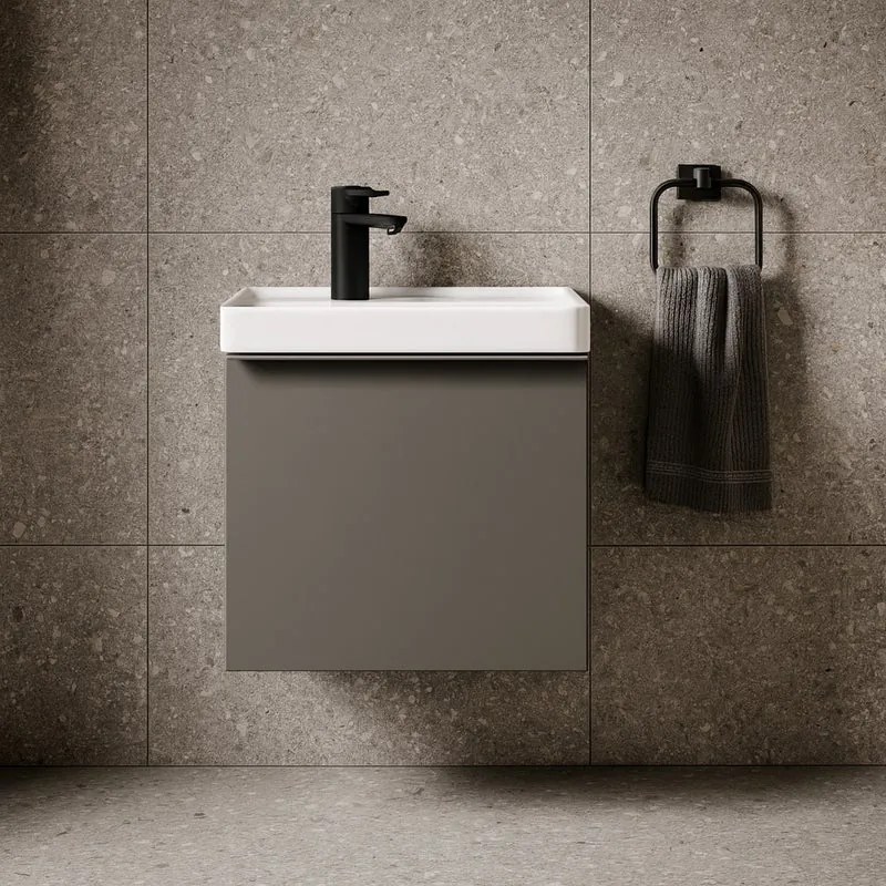 Mobile da bagno sospeso sotto lavabo Pixel plain 1 cassetto L 60 x H 40 x P 45.5 cm grigio carbone laccato opaco, con maniglia alluminio brillante