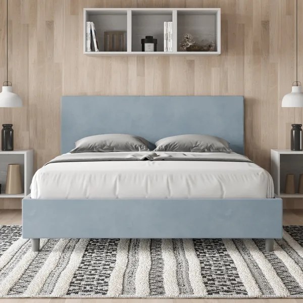 Letto contenitore da 160x200 in microfibra azzurro Adele