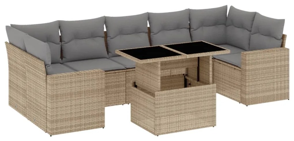 Set divano da giardino 8 pz con cuscini beige in polyrattan