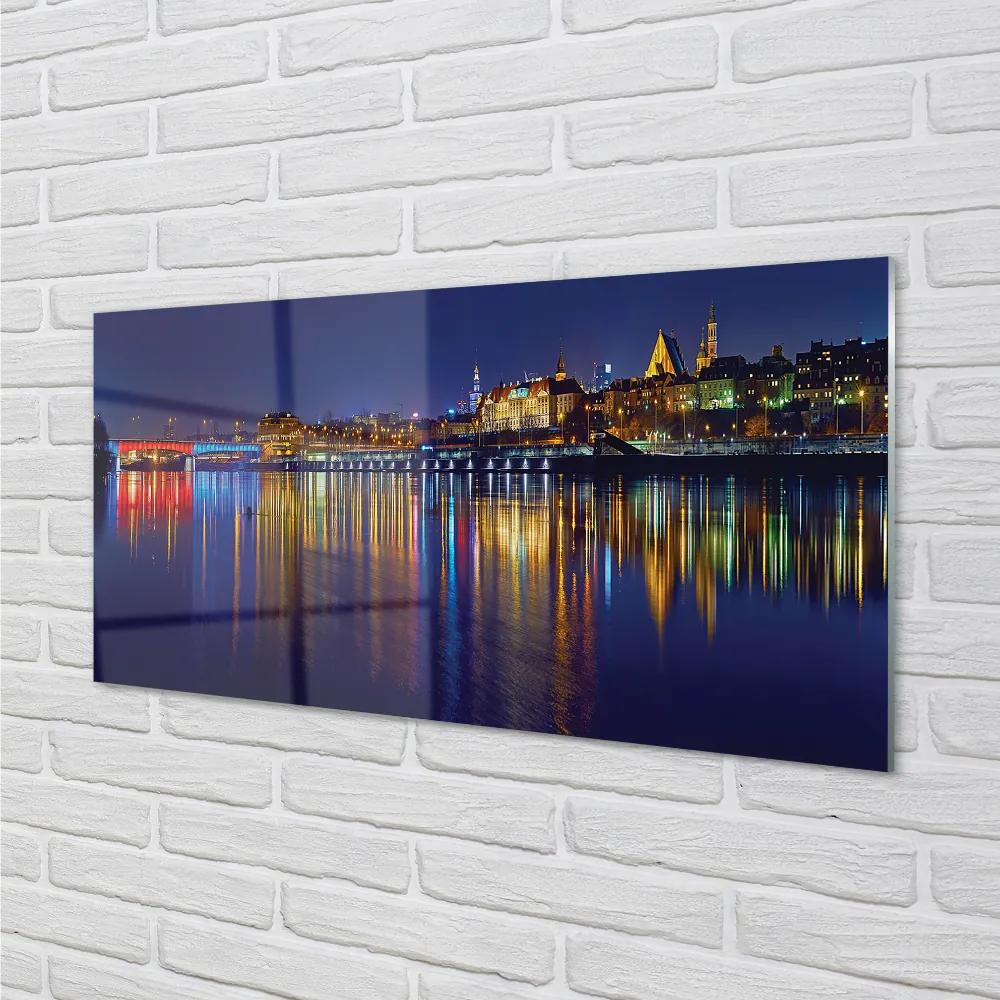 Quadro acrilico Warsaw River Bridge Night City 100x50 cm