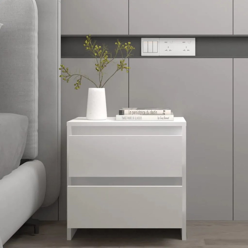 Comodino Bianco 45x34,5x44,5 Cm İn Legno Ingegnerizzato /
