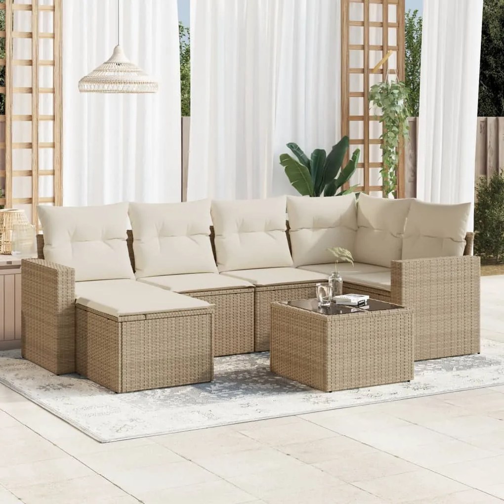 Set divani da giardino 7 pz con cuscini beige in polyrattan