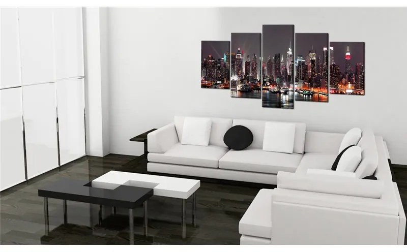 Quadro Manhattan di notte  Colore Argento, Dimensioni e Misure 200x100