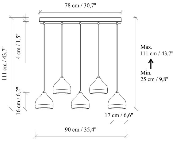 Lampadario a sospensione su cavo YILDO 5xE27/40W/230V bianco/oro