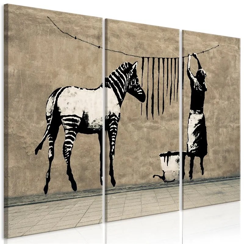 Quadro Banksy  Washing Zebra on Concrete (3 Parts)  Colore Grigio, Dimensioni e Misure 120x80