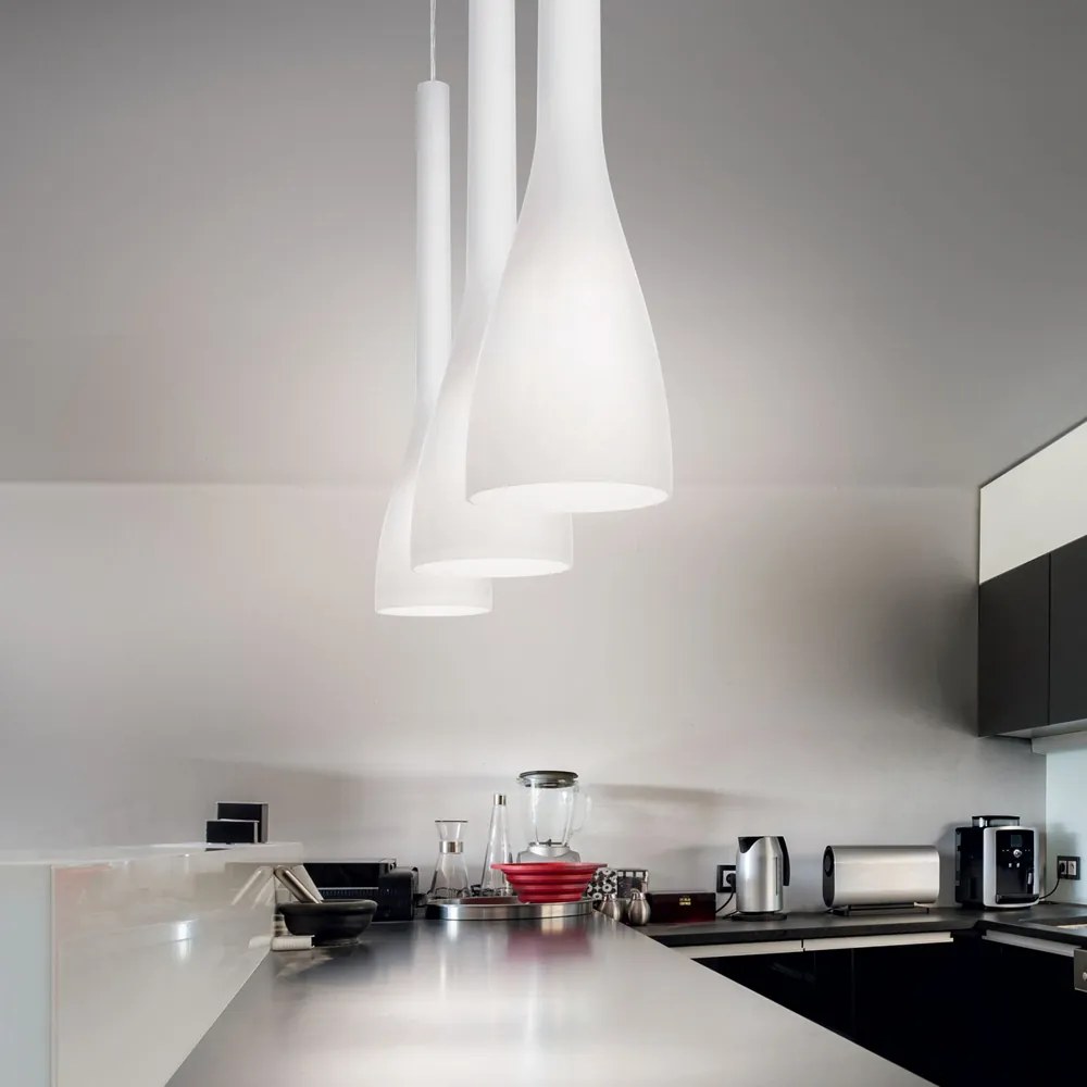 Sospensione Moderna Flut Vetro Bianco 1 Luce E14 Small