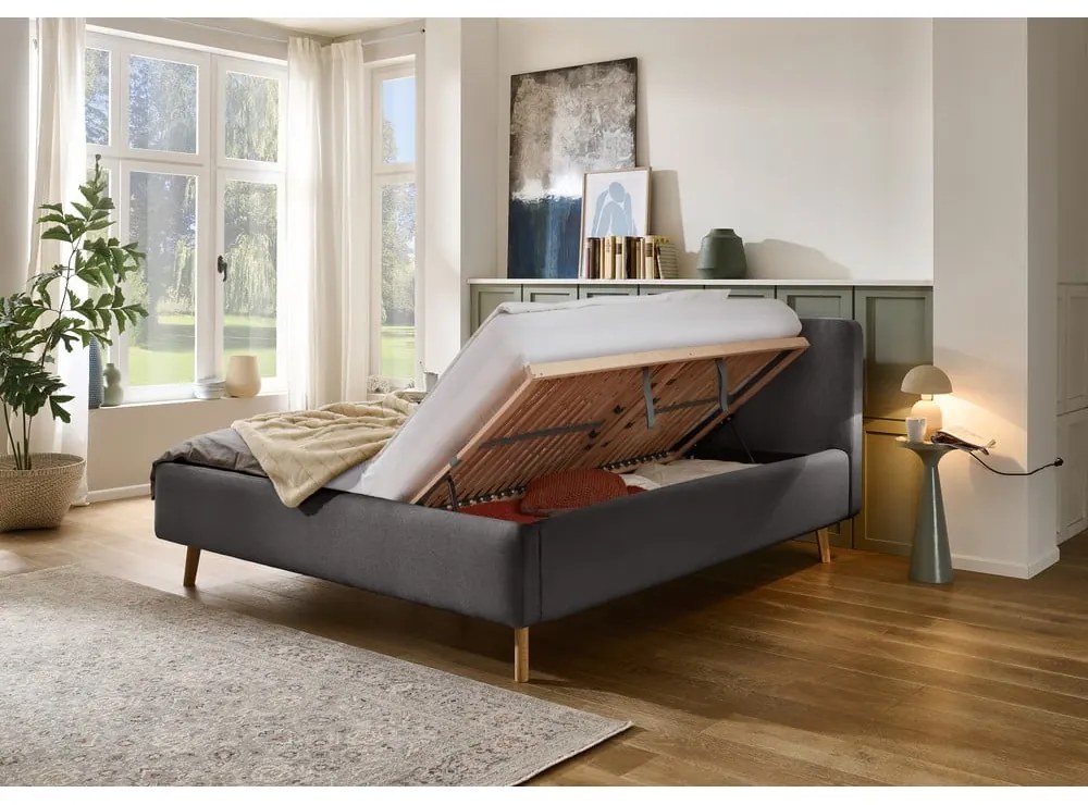 Letto matrimoniale imbottito grigio scuro con contenitore con rete inclusa 180x200 cm Mattis – Meise Möbel