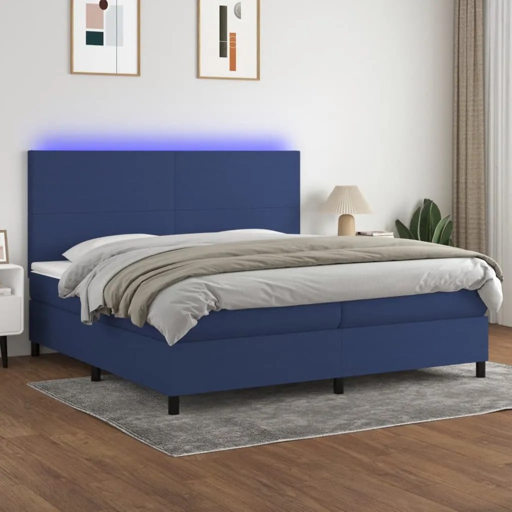 Letto a Molle Materasso e LED Blu 200x200cm in Tessuto