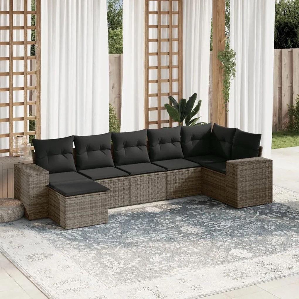 Set divani da giardino 7 pz con cuscini grigio in polyrattan