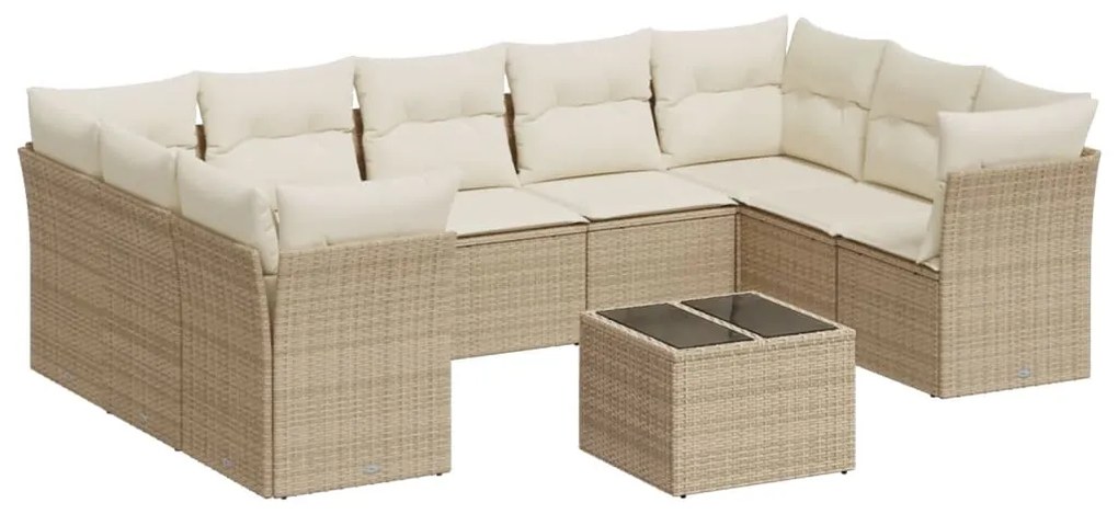 Set divano da giardino 10 pz con cuscini beige in polyrattan