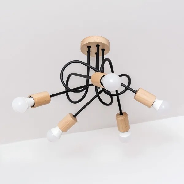 Lampadario a plafone OXFORD 5xE27/15W/230V, finitura pino/nero