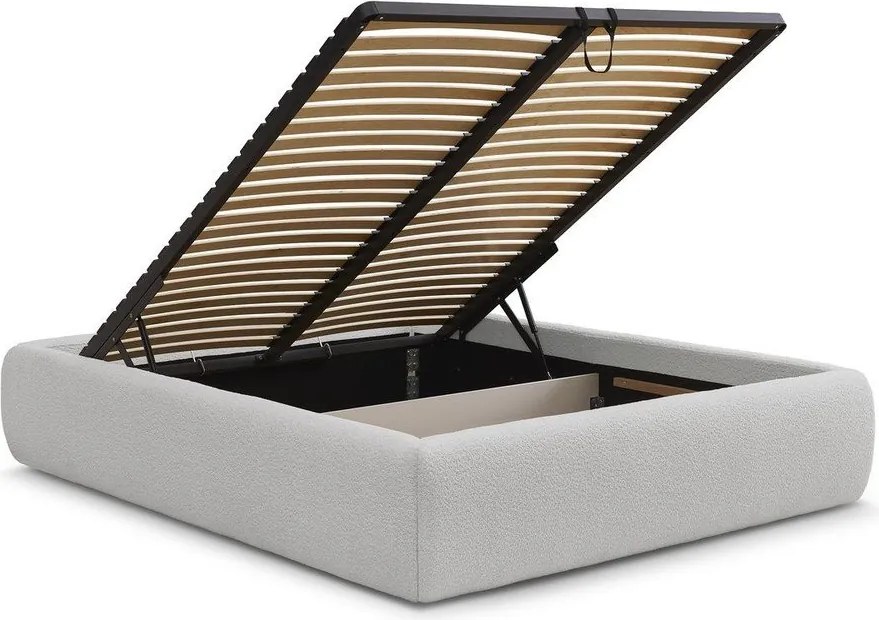 Letto matrimoniale imbottito grigio chiaro con contenitore/senza testiera con rete inclusa 160x200 cm Inera – Bobochic Paris