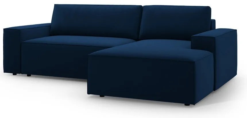 Divano angolare blu scuro allungabile/con contenitore (con penisola a destra/con chaise lounge) con rivestimento in velluto Jodie – Micadoni