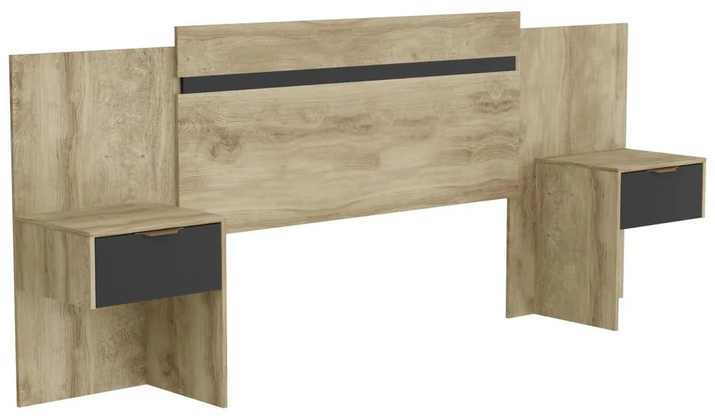Testata letto allungabile con comodini 140/160 cm Naturale e Nero - PARATI