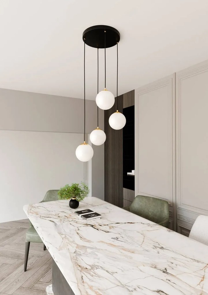 Lampadario a Sospensione in Acciaio e Vetro ROYAL 4 Bianco o Nero 4xE14
